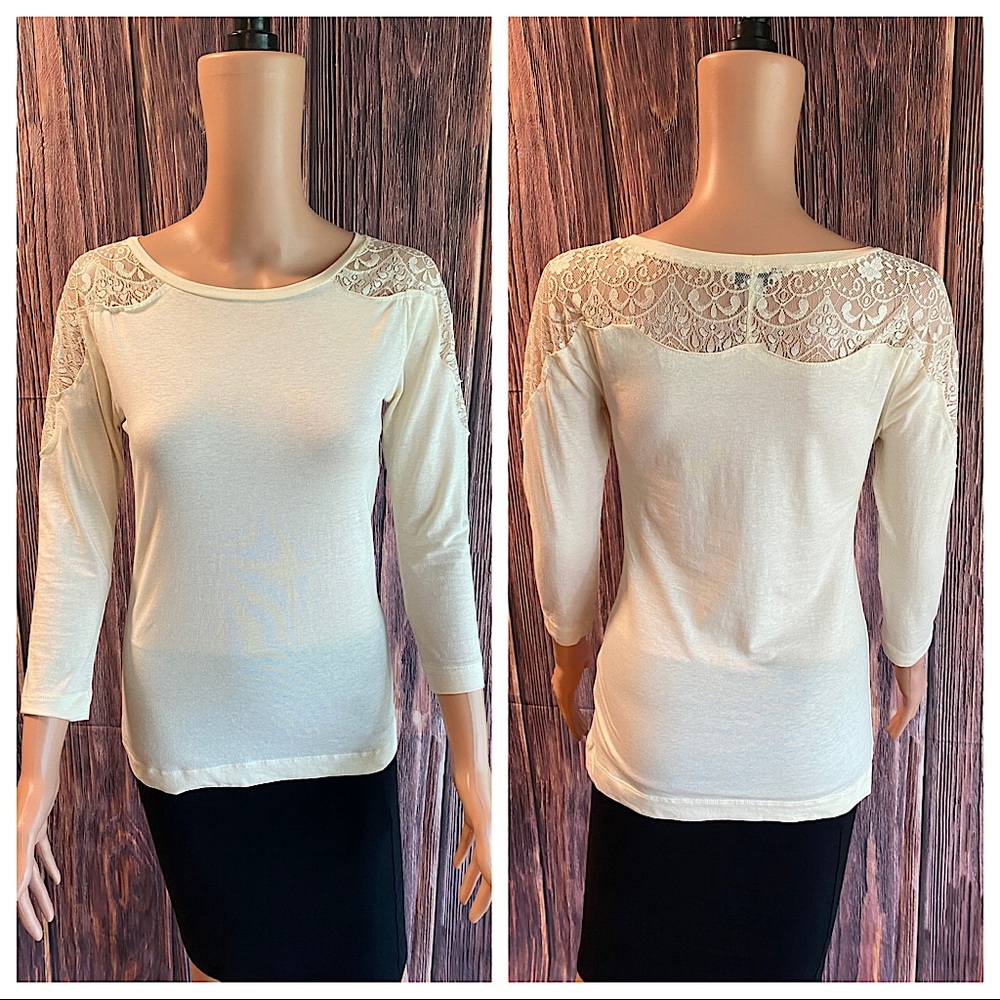 Banana Republic sz small white cream lace stretch bodycon quarter sleeve
